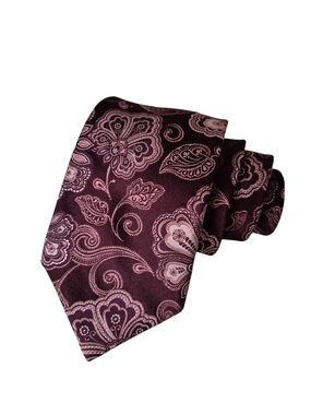 Ike Behar 100% Silk Tie Burgundy & Pink Paisley Pattern